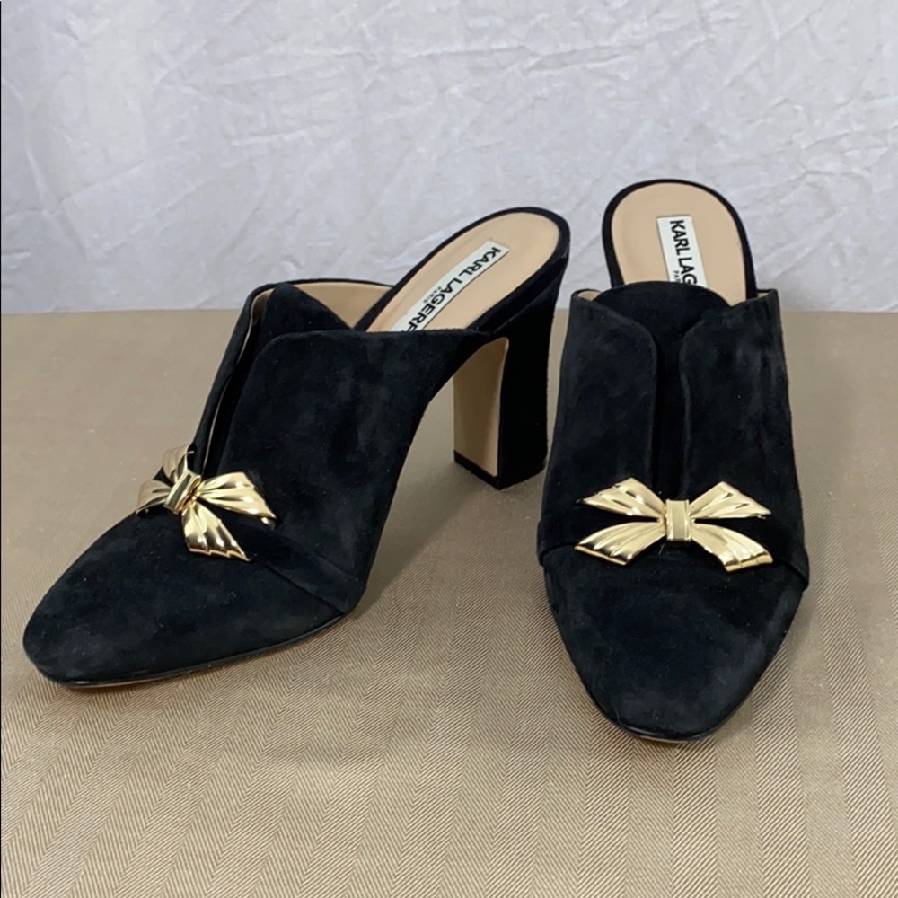 Karl Lagerfeld Norah Block Heel Suede Bow Mule - Picture 1 of 10